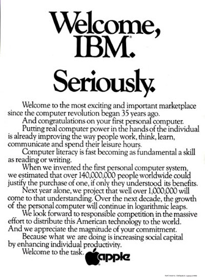 Communiqué de presse d'Apple destiné à l'arrivée d'IBM en 1981