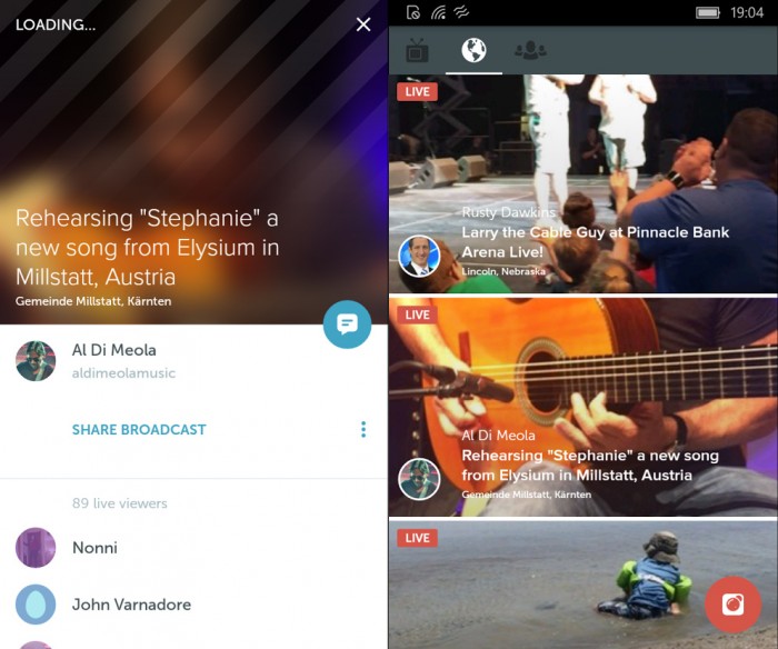 Periscope Android sur Windows 10 Mobile