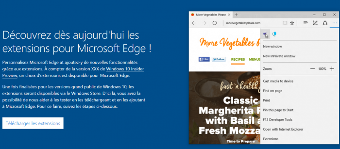Le site web est présentant les extensions Microsoft Edge déjà en ligne!