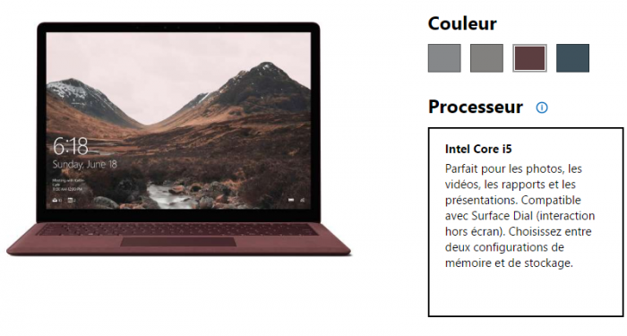 Le Surface Laptop peut être commandé en 4 couleurs différentes