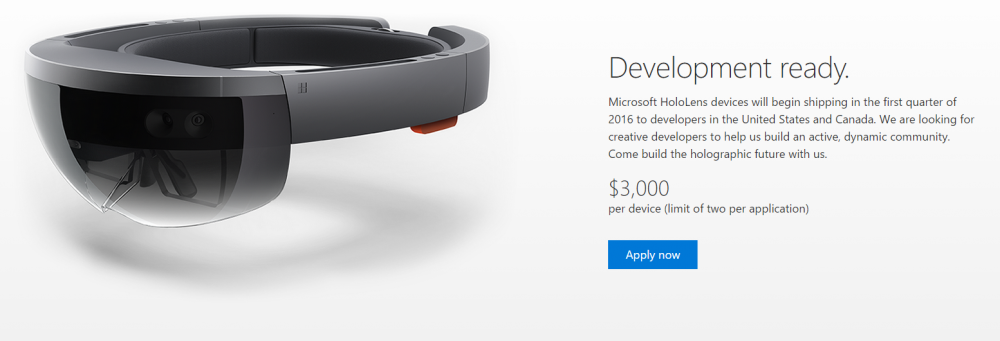 Microsoft annonce HoloLens Development Edition: le SDK sera disponible pour 3000$