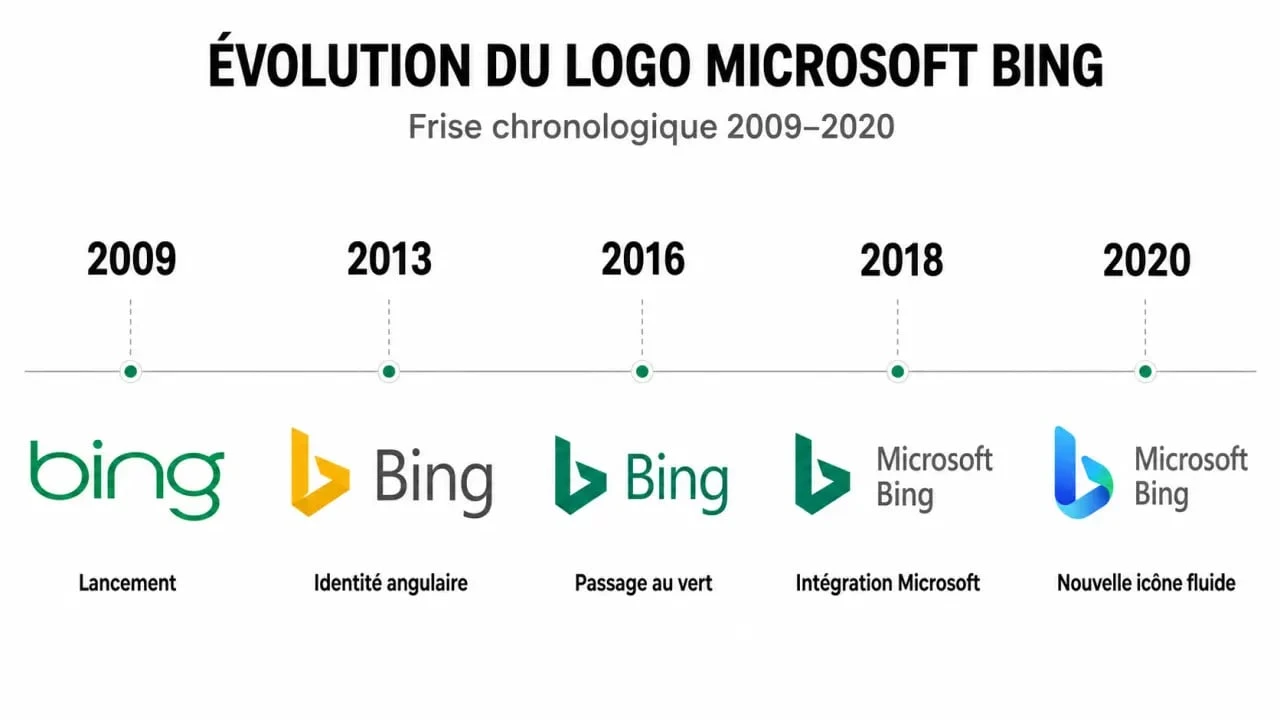 Évolution historique du logo Microsoft Bing de 2009 à 2020