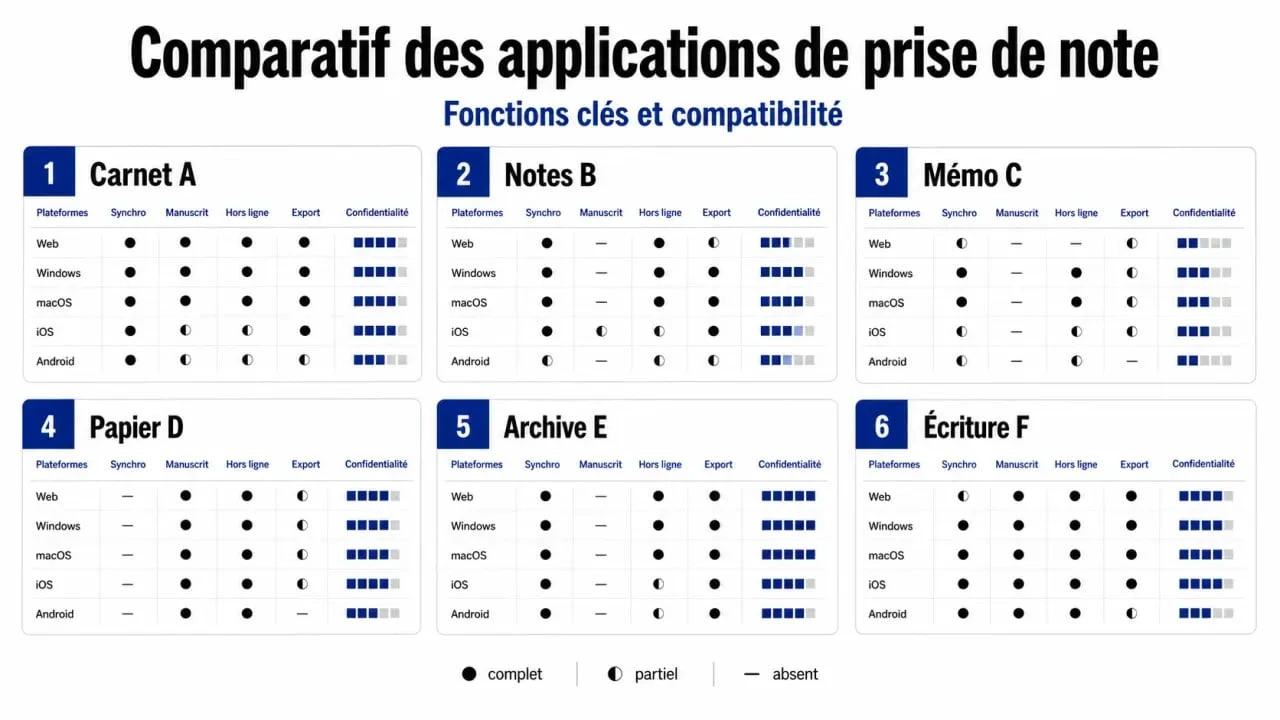 Application prise de note : synthèse comparative des meilleures options et critères de choix