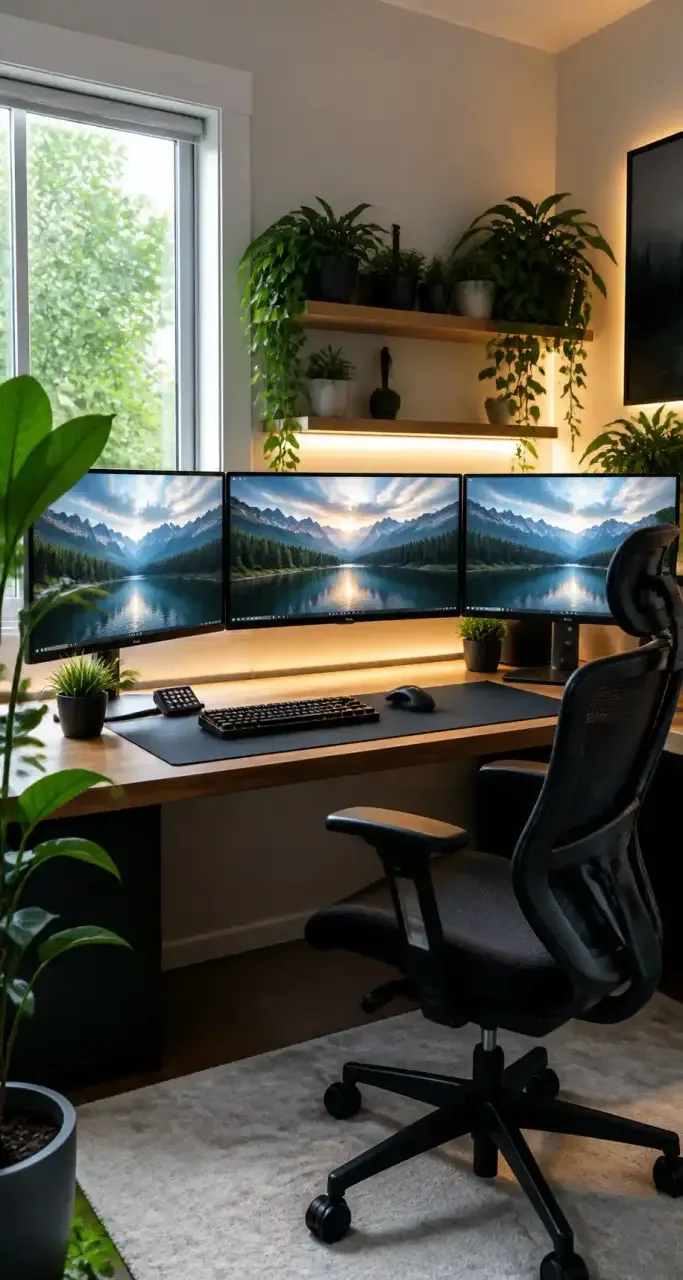 Poste de travail avec plusieurs écrans, installation ergonomique