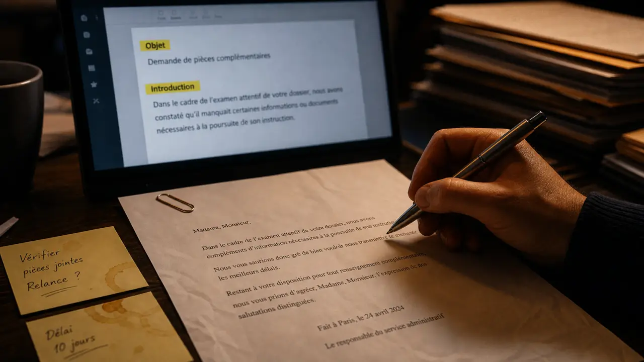 Courrier intelligence artificielle pour lettres administratives et emails formels, bureau et brouillon.