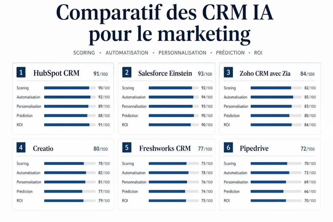 Comparatif des solutions marketing CRM intelligence artificielle efficaces avec tableau visuel des principaux outils