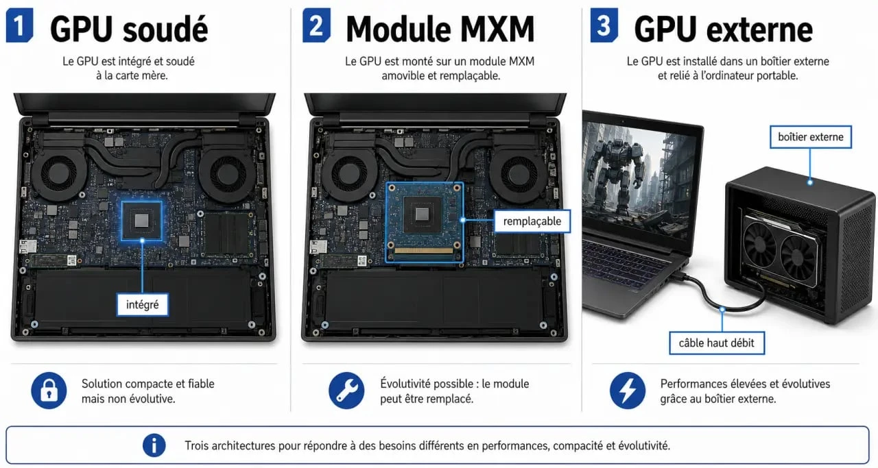 Changer une carte graphique sur un pc portable : comparaison entre GPU soudé, module MXM et carte graphique externe