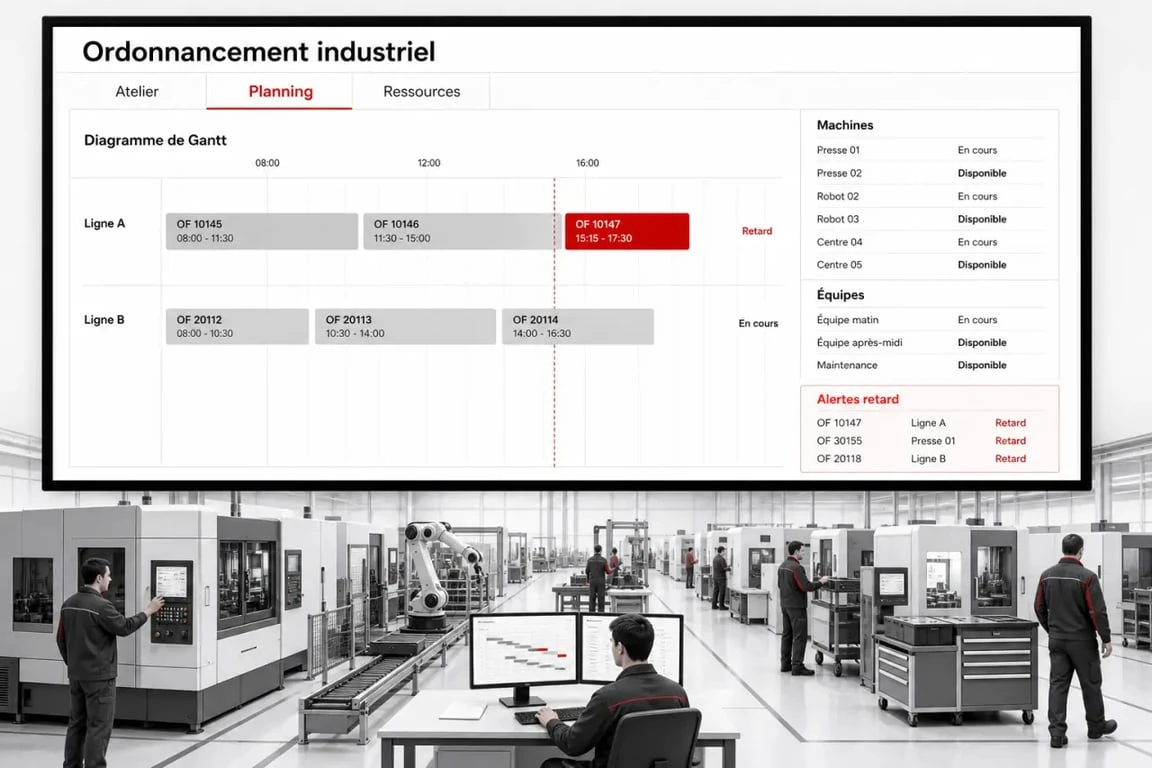 Logiciel ordonnancement : visualisation d'un planning de production industriel avec Gantt et ressources