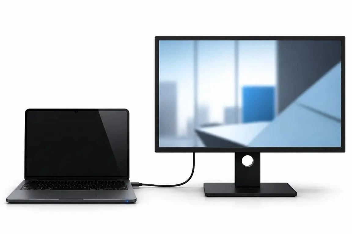 Écran noir au démarrage du PC : ordinateur portable relié à un écran externe pour vérifier si la panne vient de l’affichage ou du système