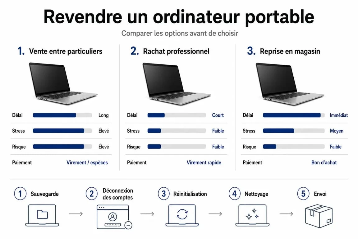 Revendre ordinateur portable : comparaison des méthodes de vente et étapes de préparation