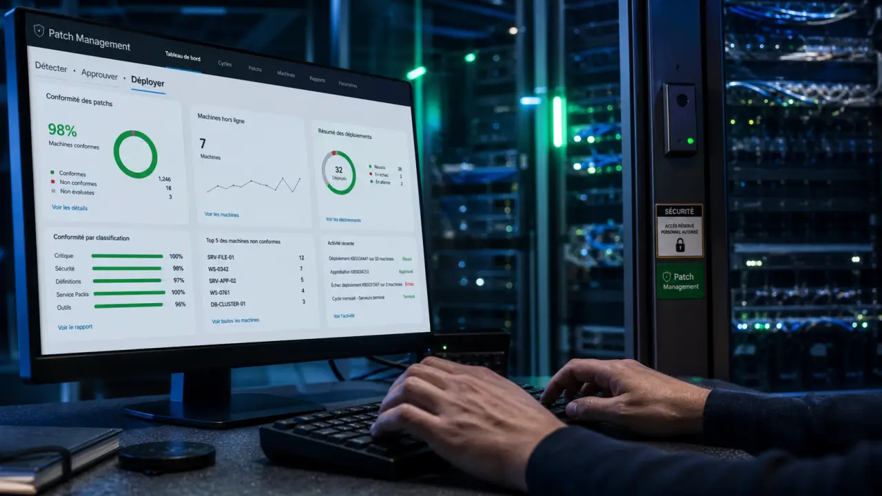 Logiciel de gestion des correctifs entreprise : tableau patch management Windows macOS Linux