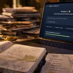 Agent ia gratuit : interface sur laptop, carnet et checklist pour automatiser une tâche