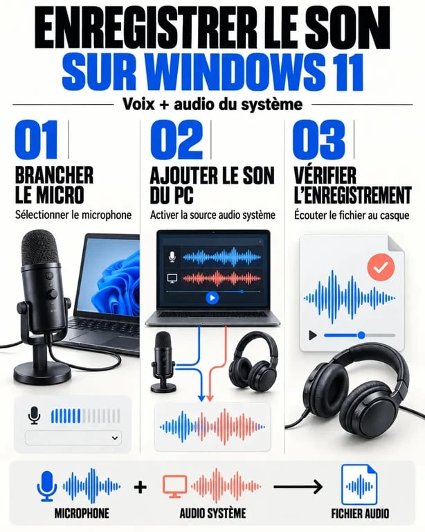 Étapes pour enregistrer le son de son PC Windows 11 avec le microphone ou le son système