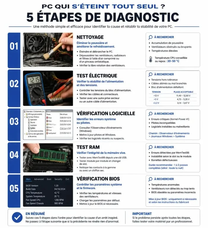 Étapes de diagnostic pour un PC qui s'éteint tout seul