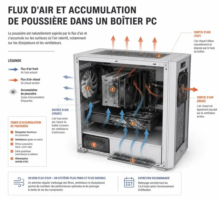 Schéma de surchauffe PC qui s'éteint tout seul à cause de la poussière