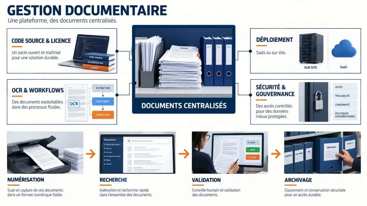 Logiciel de gestion documentaire open source : schéma des fonctions, du déploiement et de la sécurité