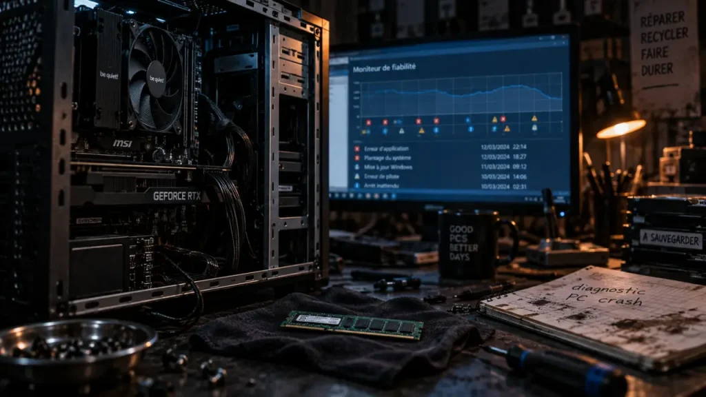 Pourquoi mon PC crash : distinguer un freeze, un écran bleu et un redémarrage brutal