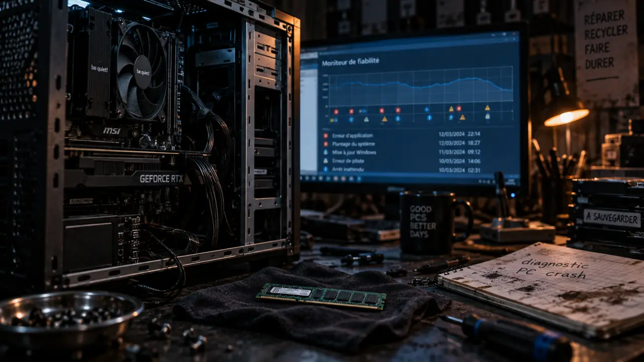 Savoir pourquoi mon PC crash : reconnaître freeze, écran bleu, redémarrage brutal