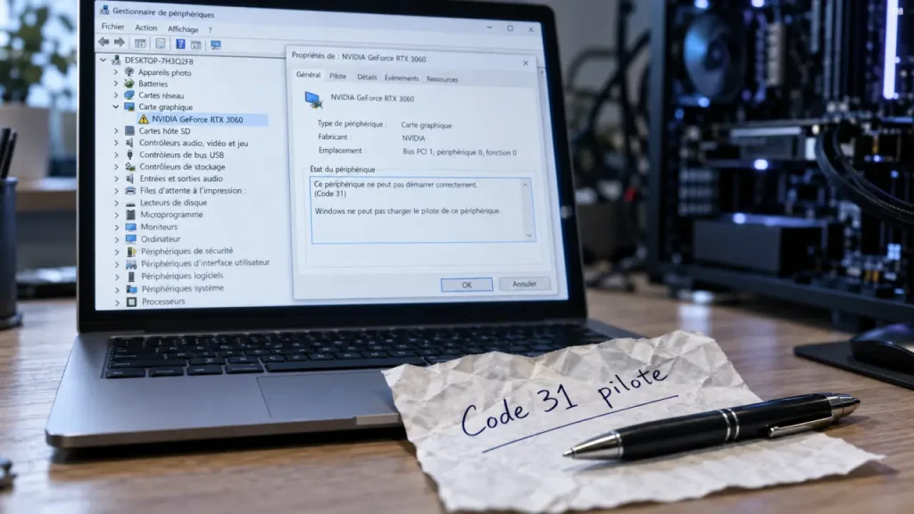 Code 31 carte graphique : réinstaller le bon pilote avant de suspecter une panne