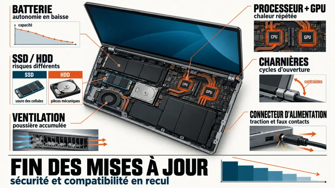Schéma des facteurs qui influencent la duree de vie ordi portable