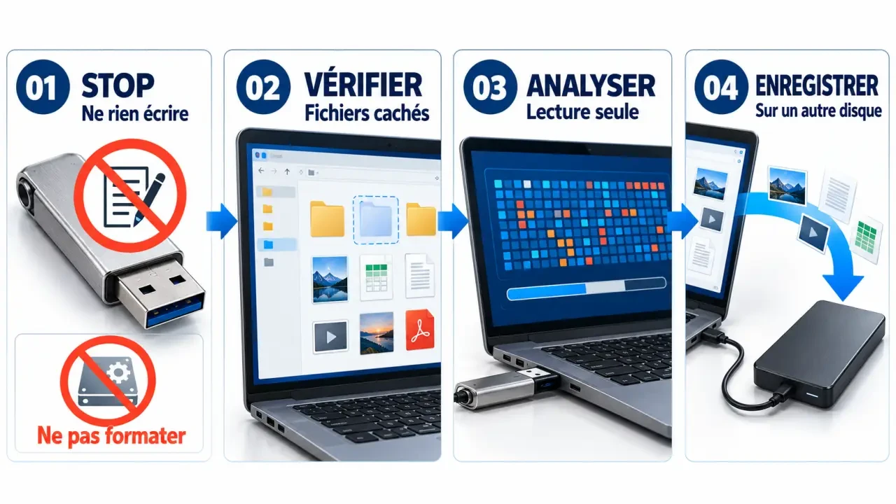 Étapes pour récupérer des fichiers supprimés d'une clé USB sans les écraser